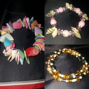 Shell and acrylic bead bracelets